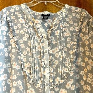 Torrid Soft Grey and Pink Floral Blouse
